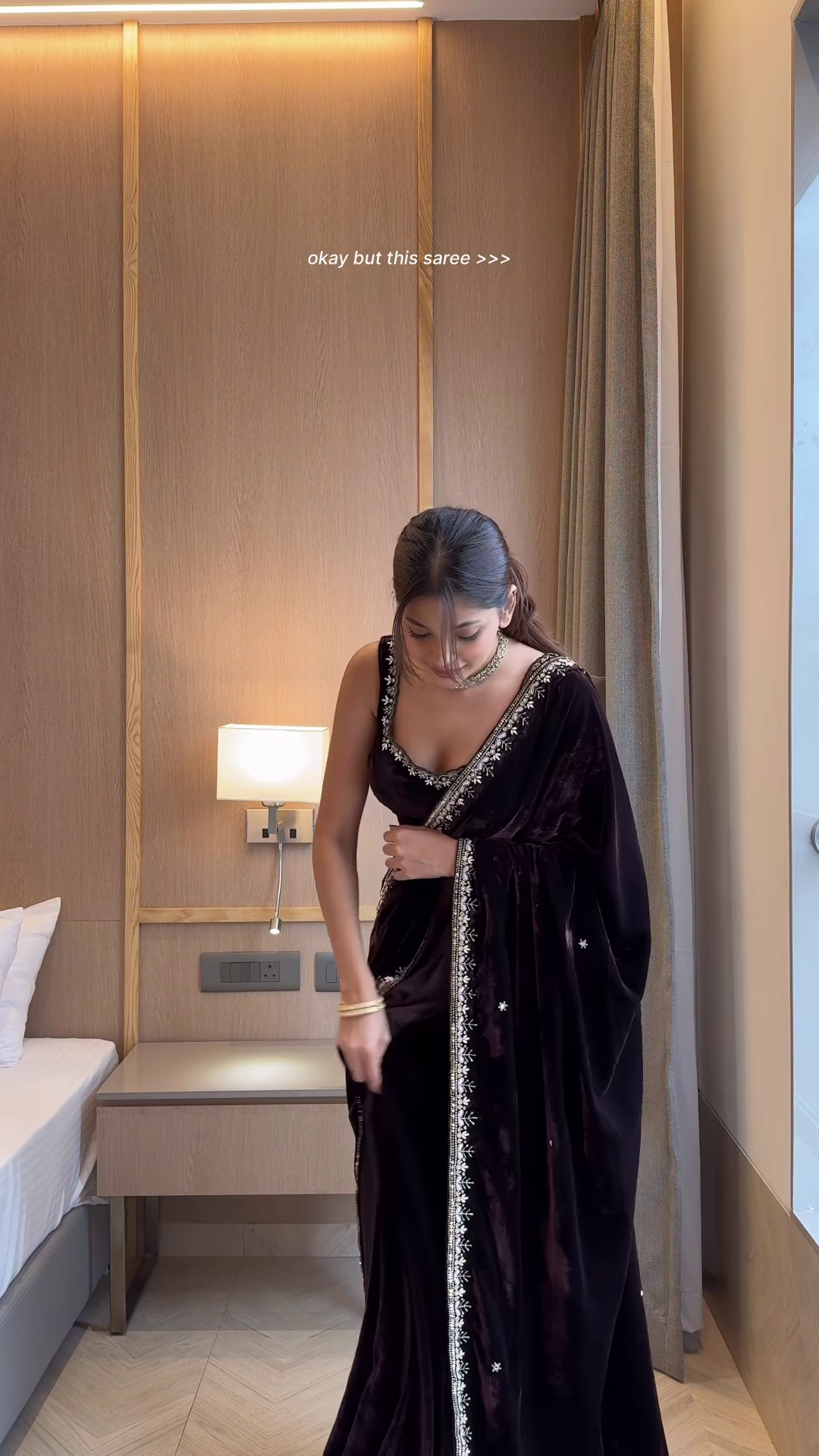 Premium Black Velvet Saree with Hand-Embroidered Silver Border