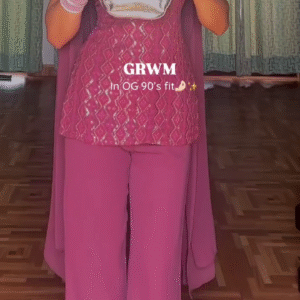 Dusty Rose Sequin Straight Kurti & Palazzo Set with Matching Cape Dupatta