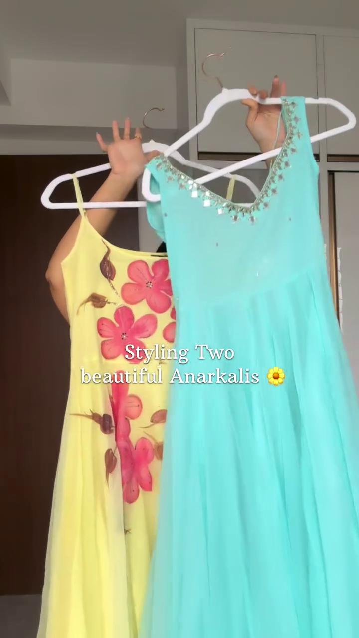 Aqua Blue Off-Shoulder Flowy Anarkali Suit with Matching Dupatta - Image 2