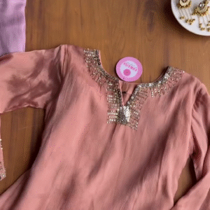 Blush Pink Crushed Silk Kurta with Sequins Handwork Detailing
