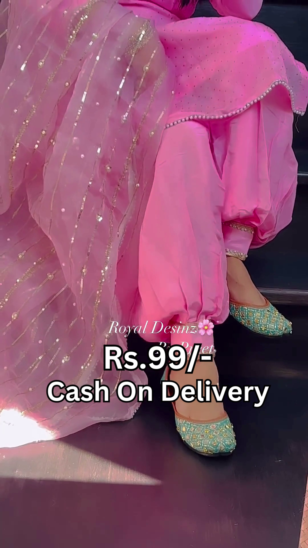 Rose Blush Silk Patiala Suit with Pearl-Bordered Dupatta - Image 2