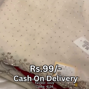 Ivory Starlight Saree with Ruby Velvet Accents