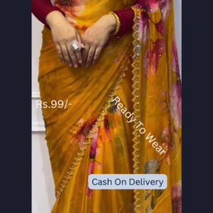 Golden Ochre Floral Saree with Scalloped Zari Trim