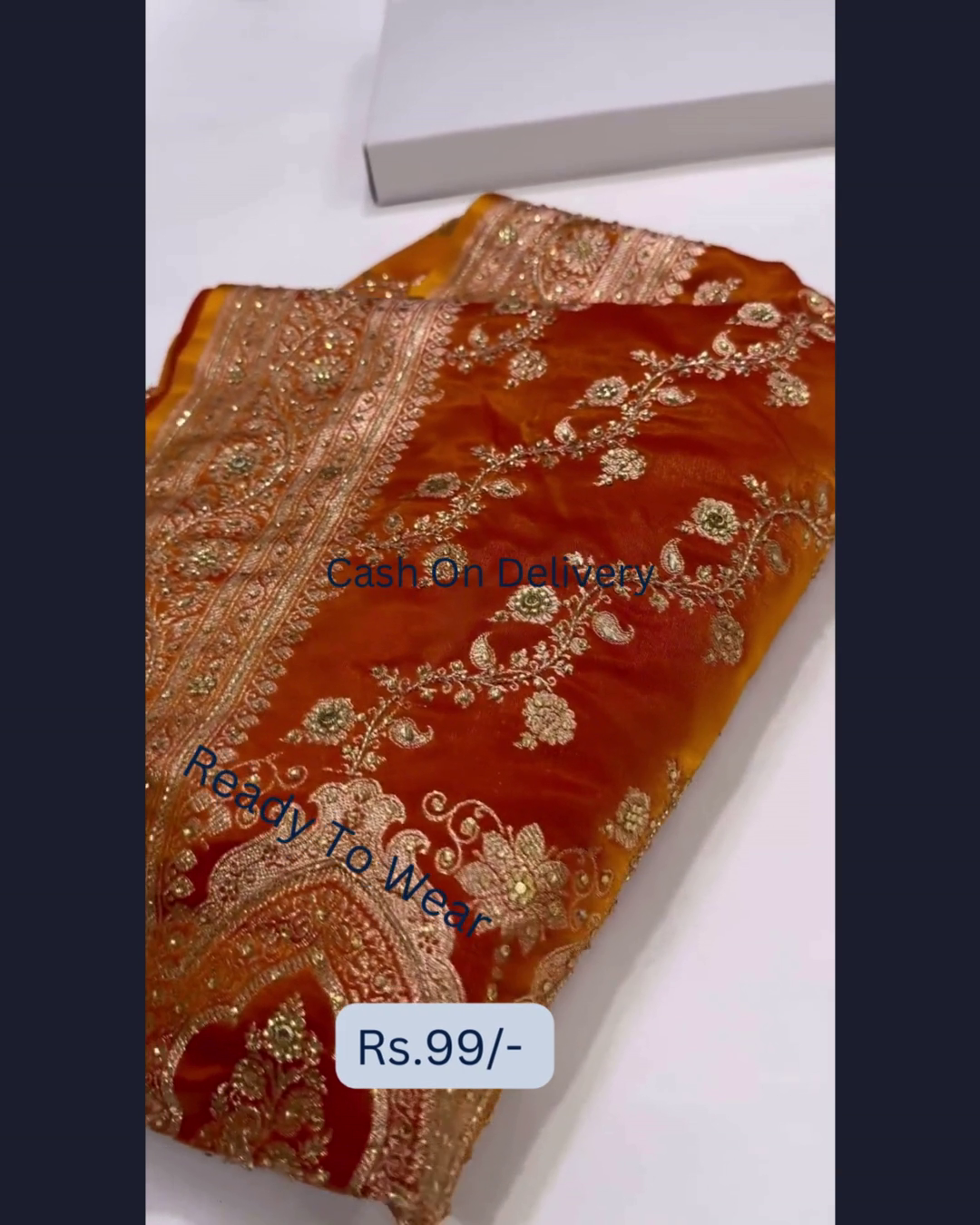 Heritage Gold Zari Saree in Burnished Orange - Image 2