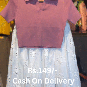 Casual Chic: Mauve Polo Crop Top & Eyelet Midi Skirt