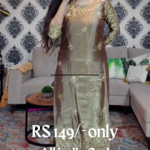 Golden Sage Silk Suit with Zardozi Embroidery