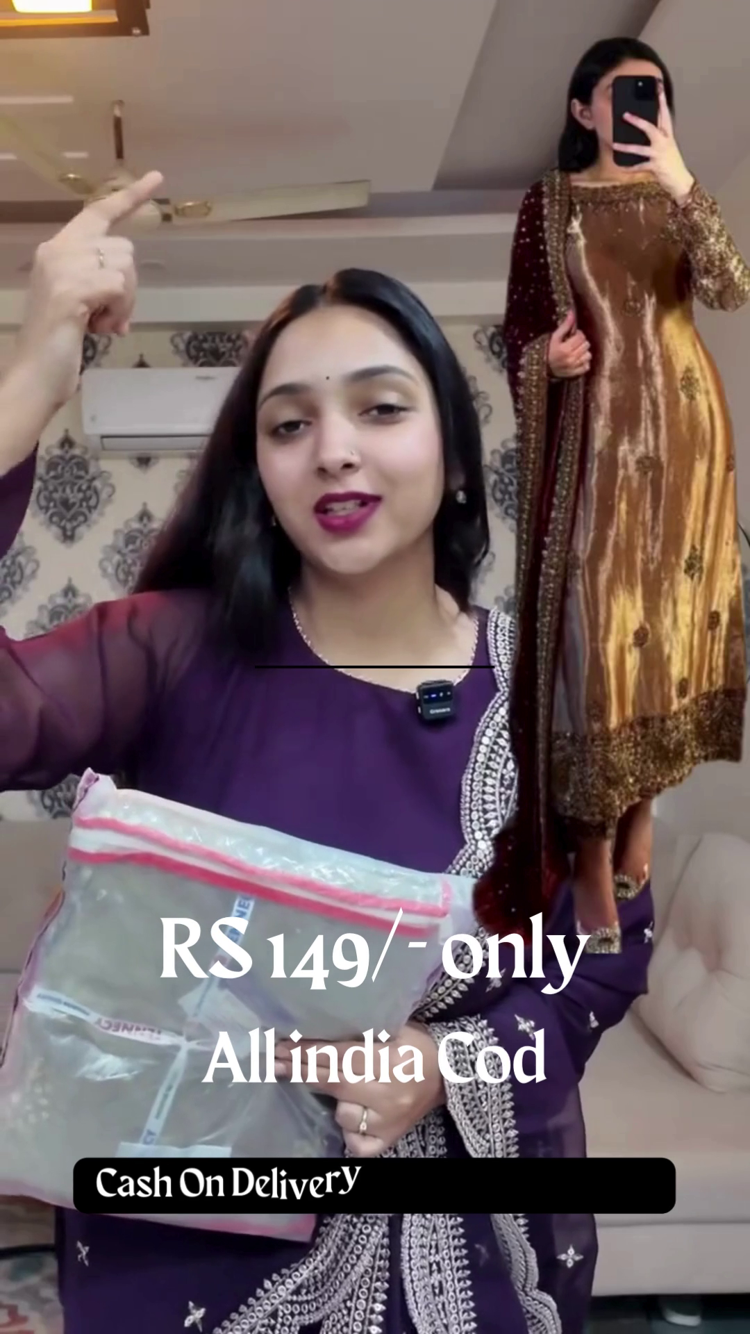 Golden Sage Silk Suit with Zardozi Embroidery - Image 2