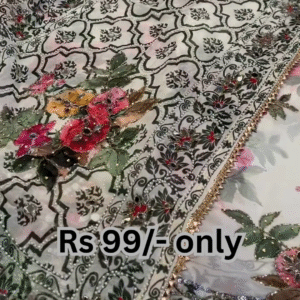 Artisanal White Floral Saree with Gilded Lace Edging