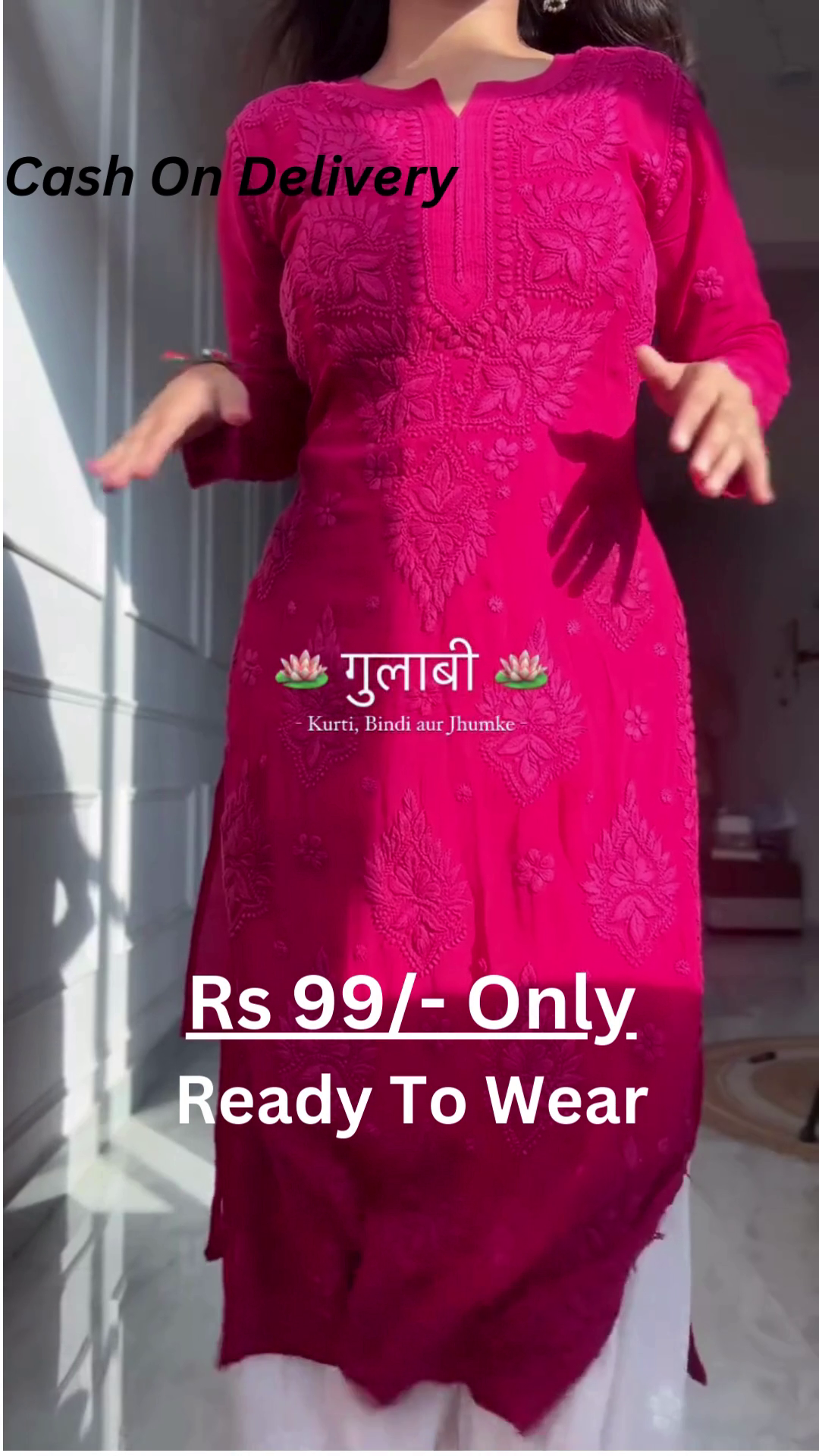 Gulabi Collection: Rani Pink Chikankari Kurti