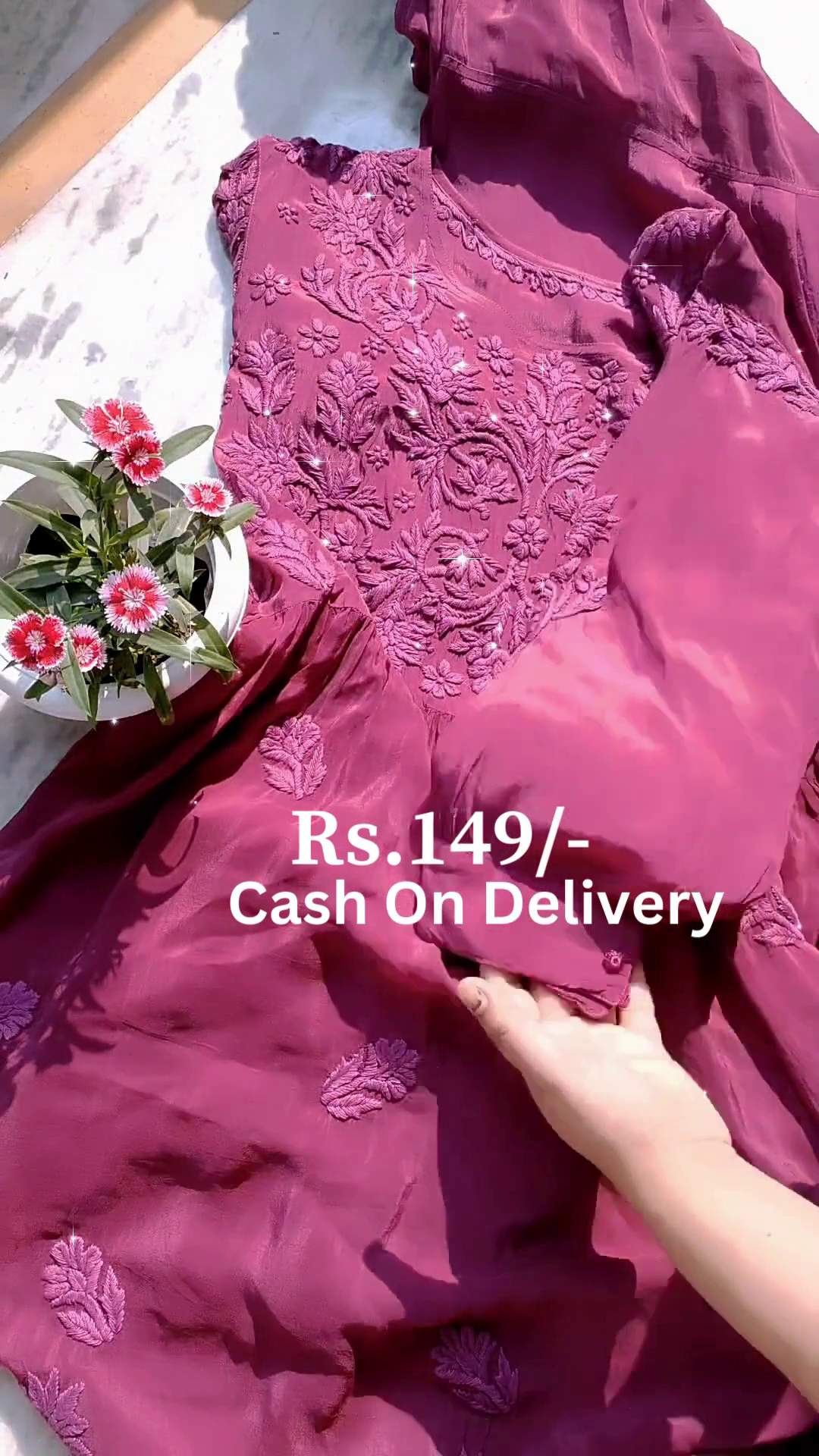 Wine Georgette Embroidered Anarkali Gown