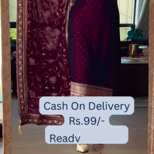 Royal Wine: Heavily Embroidered Kurta Pant Set