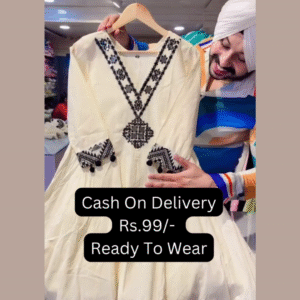Monochrome Elegance: Embroidered White Anarkali Set