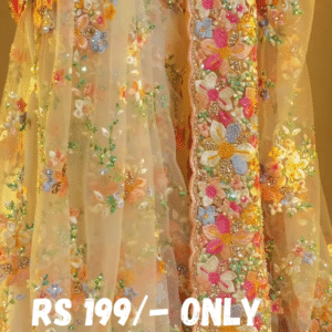 Hand-Embroidered Floral Net Saree – 5 Dreamy Shades