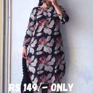 Elegant Black Floral Printed Kurta Set