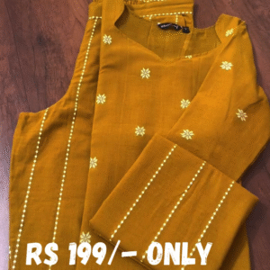 Mustard Yellow Cotton Suit Set with Delicate Embroidery