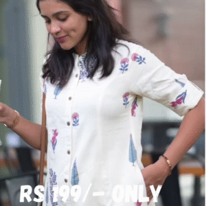 Elegant Off-White Floral Shirt Kurti Set – Timeless Grace & Comfort