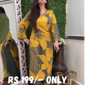 Floral Print Olive Green and Mustard Yellow Kurti