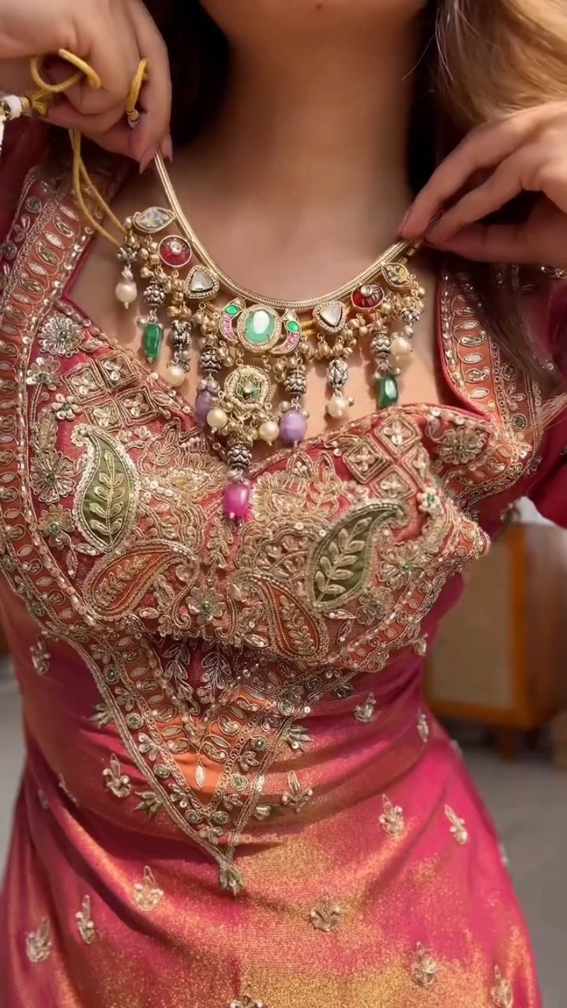 Scarlet Radiance Embroidered Sharara Set with Scalloped Dupatta - Image 2