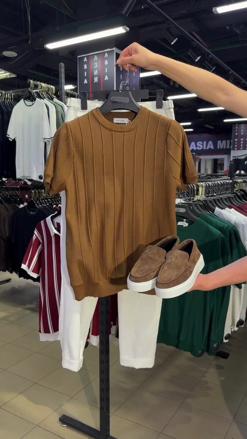 Urban Sophisticate Ribbed Knit Tee & Chino Set – Earthy Brown & Crisp White