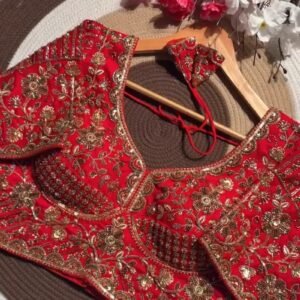 Opulent Hand-Embellished Zardosi Designer Blouse – Available in Red, Purple, Teal & Burnt Orange