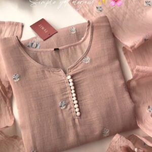 Minimalist Blush Pink Floral Embroidered Kurta Set