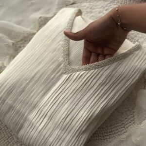 Ethereal Pearl-Embellished Ivory Pleated Co-Ord Set