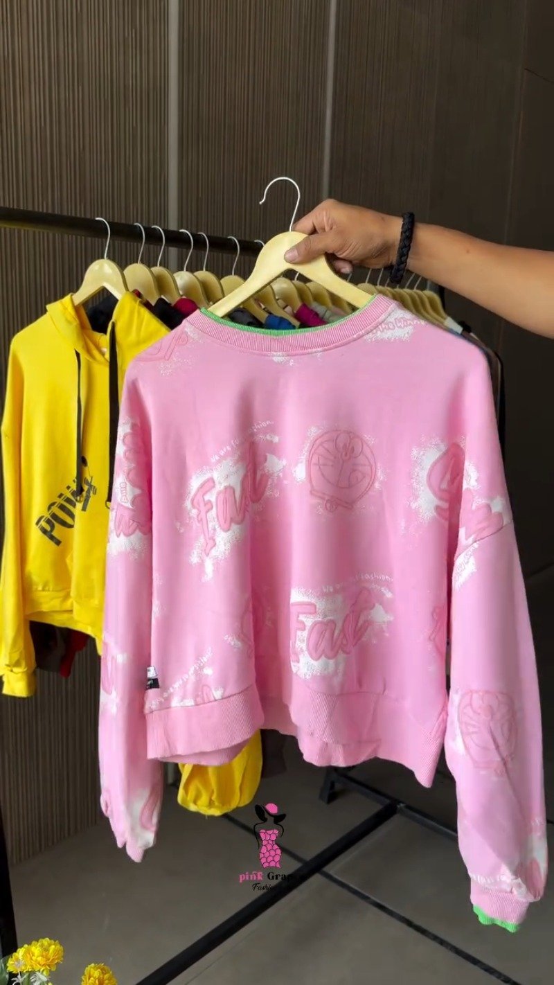 Versatile Street-Style Graphic Crop Hoodies and Sweatshirts – Available in Black, Pink, Grey, Lime Green & Blue - Image 2