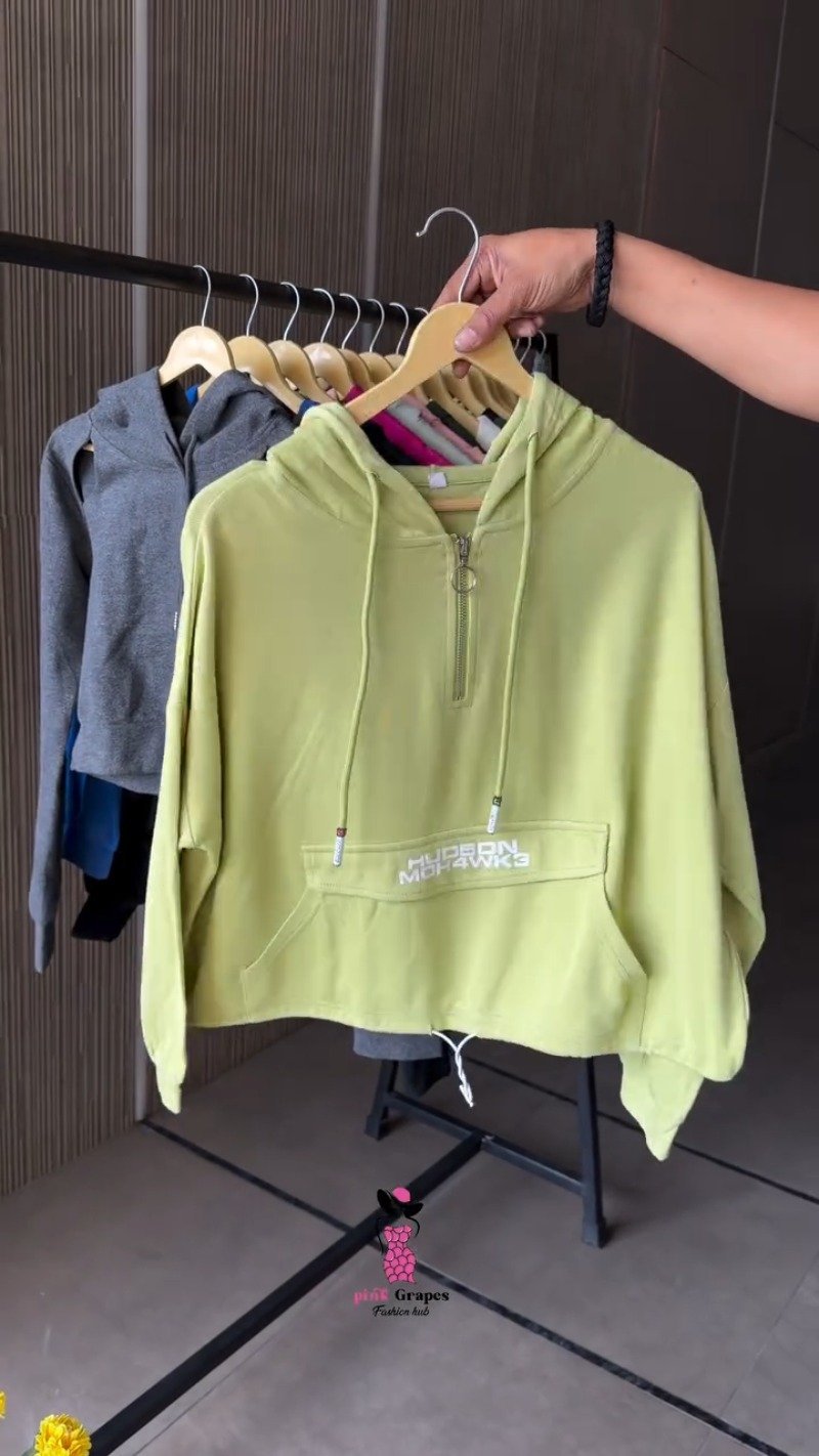 Versatile Street-Style Graphic Crop Hoodies and Sweatshirts – Available in Black, Pink, Grey, Lime Green & Blue - Image 4