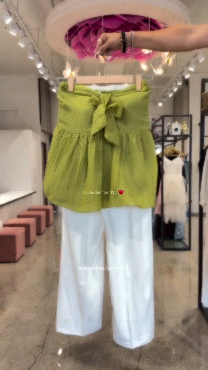 Chic Bow-Front Peplum Top & Palazzo Set – Available in Red, Yellow, Magenta & Olive Green - Image 4