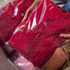 Exquisite Lucknowi Chikankari Embellished Kurta – Available in Vibrant Red & Soft Dusty Pink