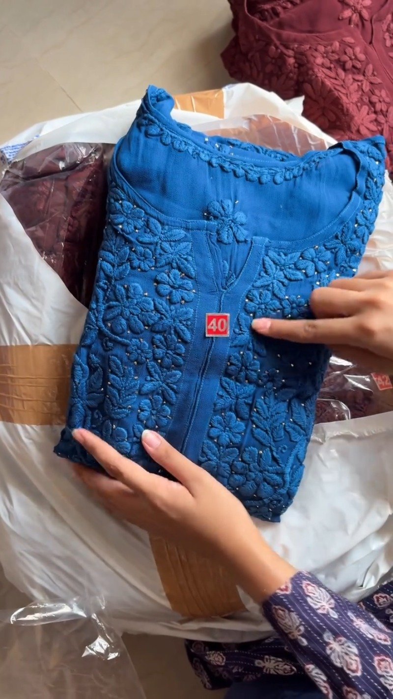 Exquisite Lucknowi Chikankari Embellished Kurta Set – Available in Royal Blue & Deep Maroon