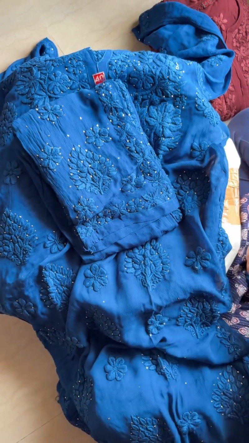 Exquisite Lucknowi Chikankari Embellished Kurta Set – Available in Royal Blue & Deep Maroon - Image 4