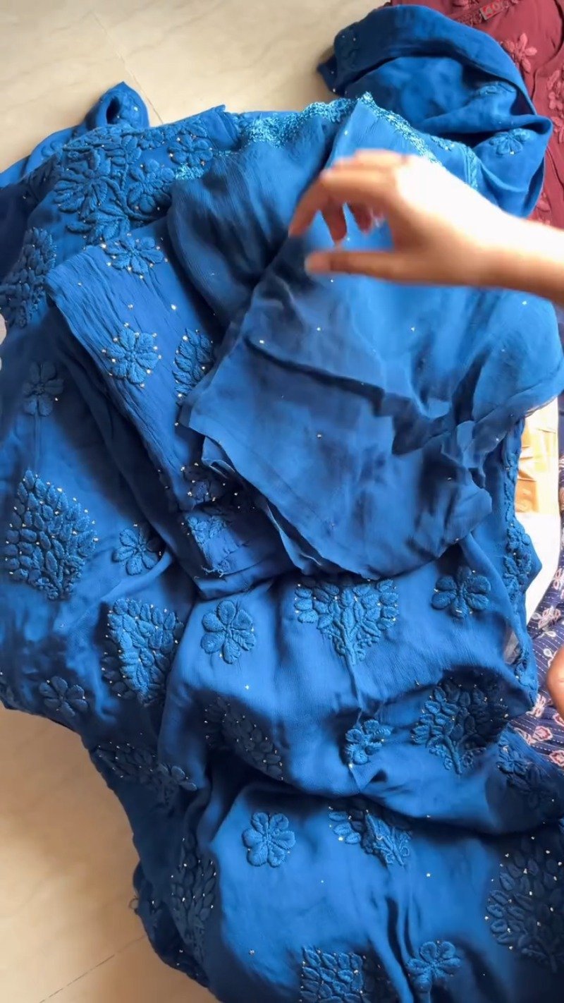 Exquisite Lucknowi Chikankari Embellished Kurta Set – Available in Royal Blue & Deep Maroon - Image 5