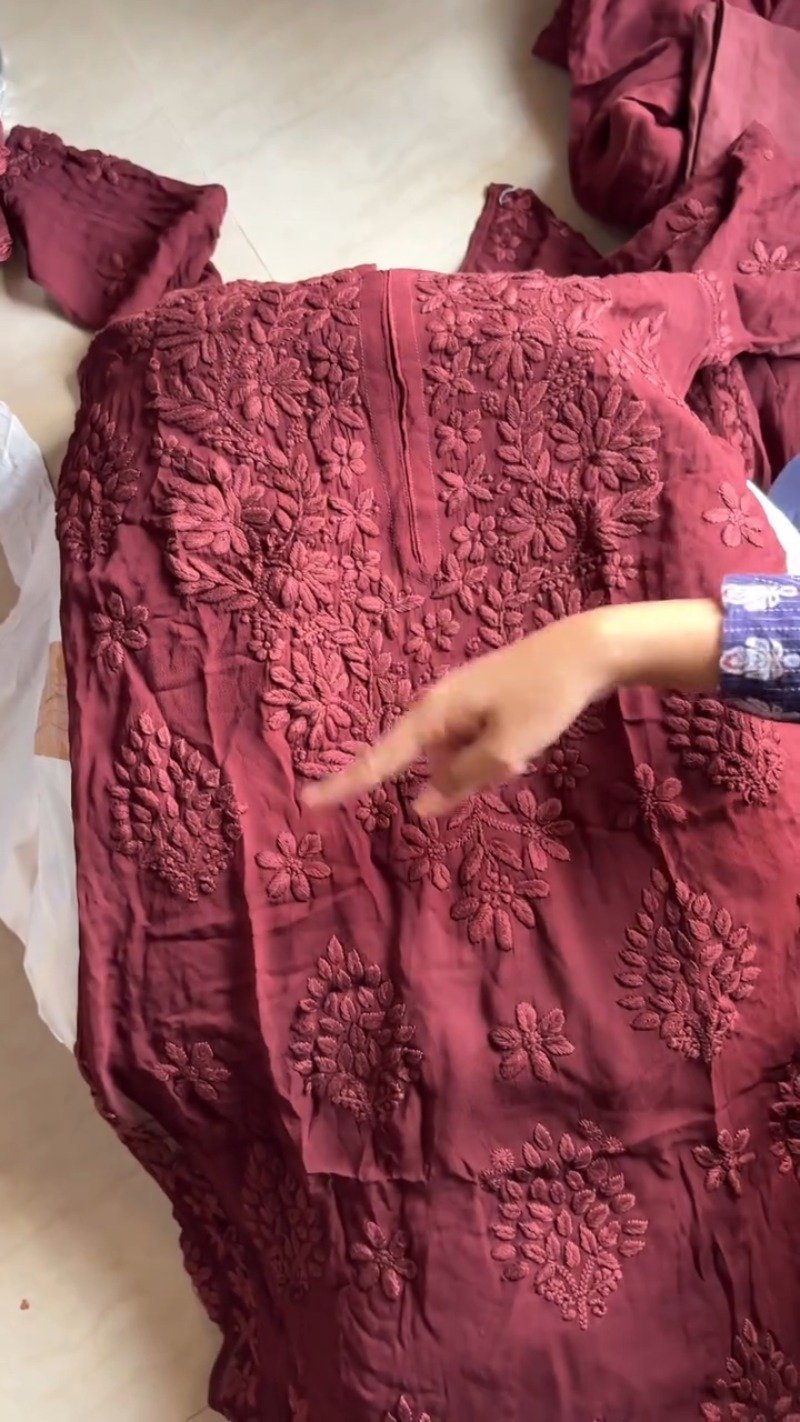 Exquisite Lucknowi Chikankari Embellished Kurta Set – Available in Royal Blue & Deep Maroon - Image 6