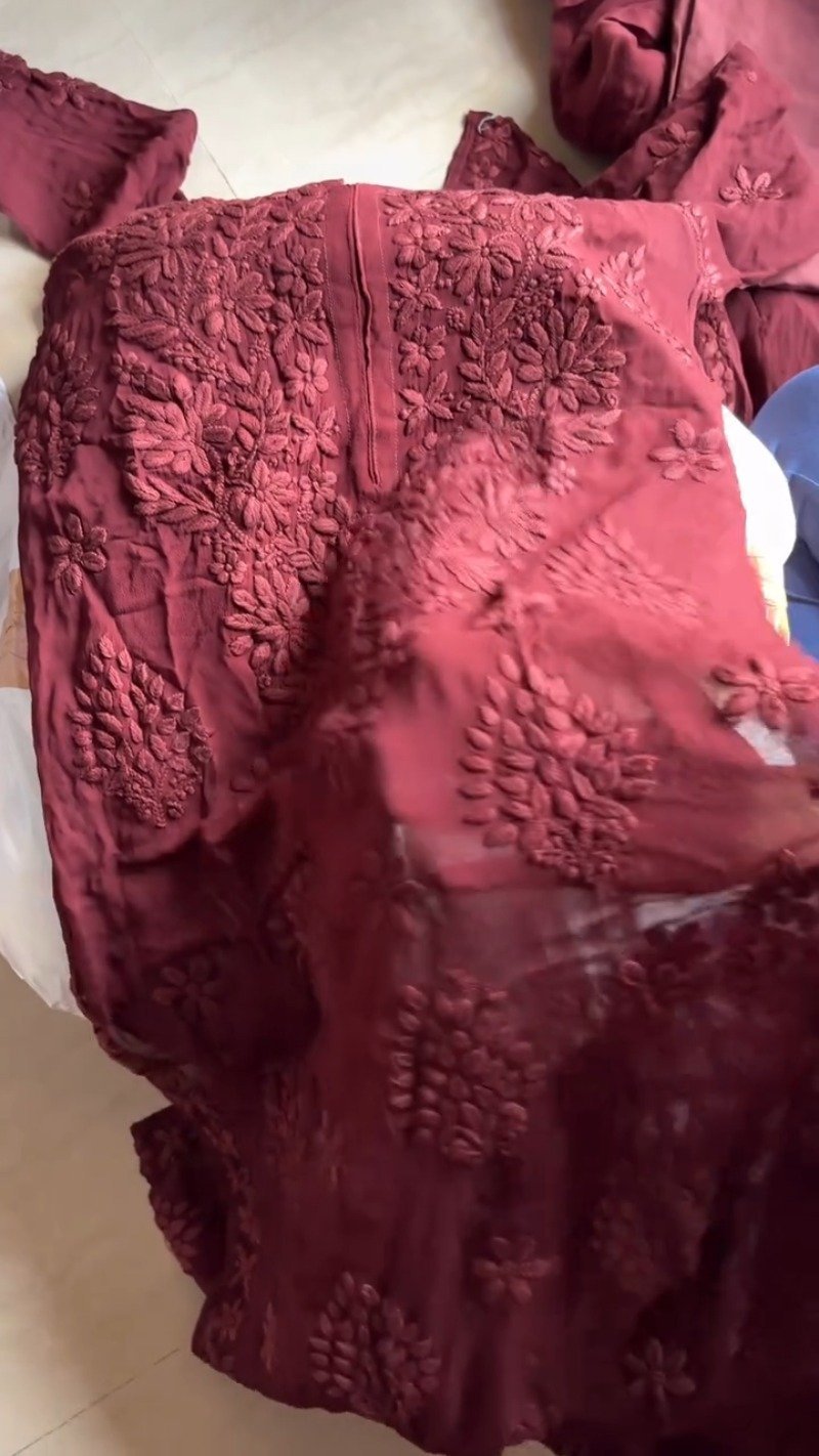 Exquisite Lucknowi Chikankari Embellished Kurta Set – Available in Royal Blue & Deep Maroon - Image 7