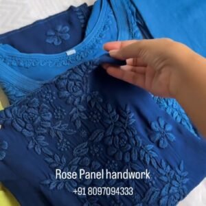 Rose Panel Hand-Embroidered Chikankari Kurta Set – Available in Midnight Blue, Crimson Red, and Lime Green