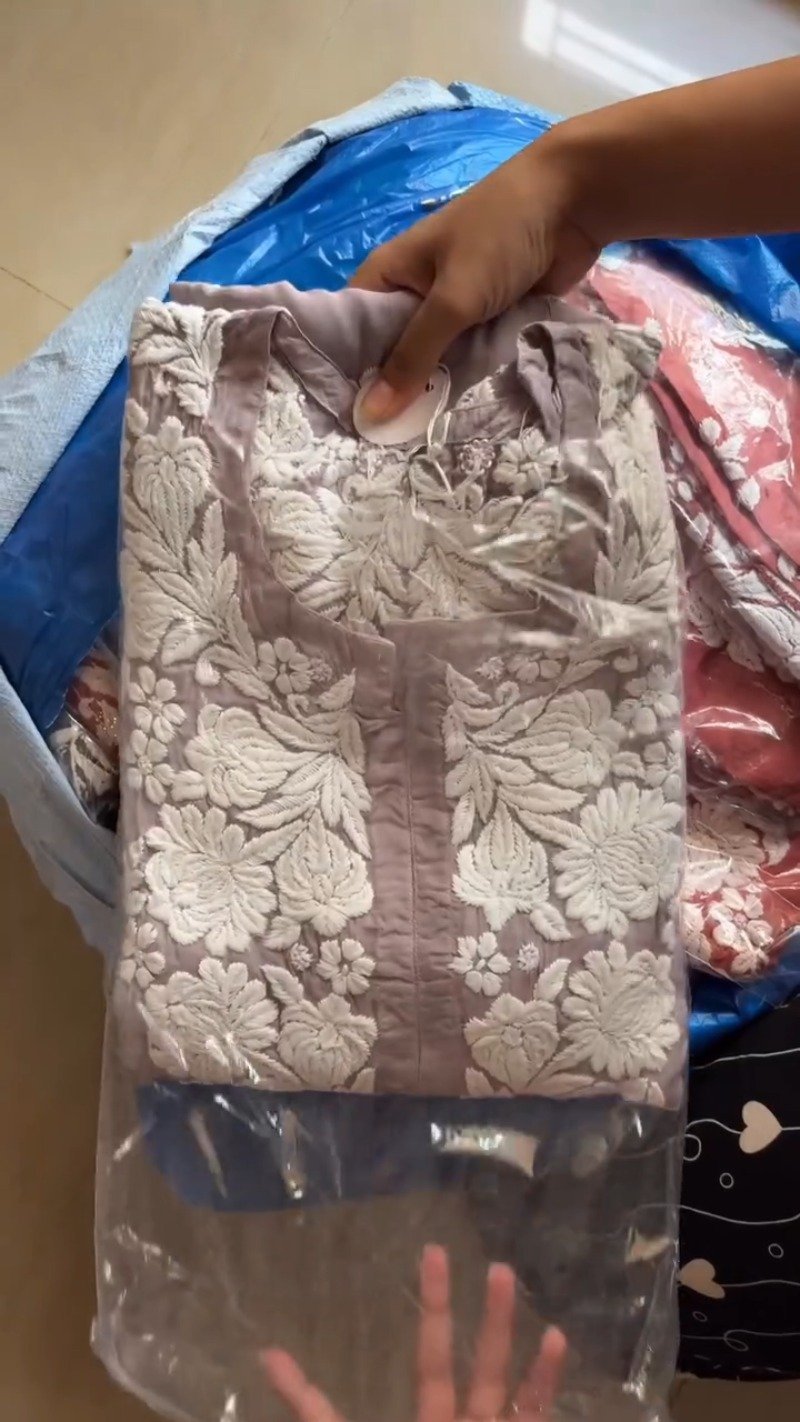 Chikankari Floral Hand-Embroidered Kurta – Available in Rust & Dusty Mauve - Image 2