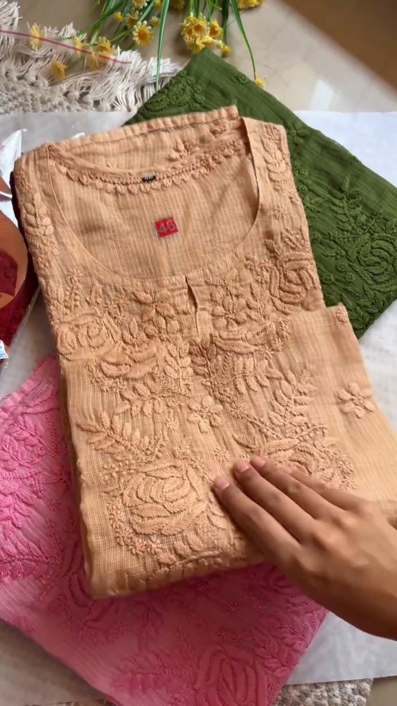 Exquisite Hand-Embroidered Chikan Work Kurta Set – Available in Olive, Crimson, Orchid, Peach & Rose Pink - Image 6