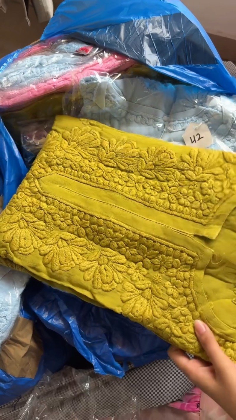Exquisite Lucknowi Chikankari Hand-Embroidered Kurta – Available in Mustard Yellow & Crimson Red