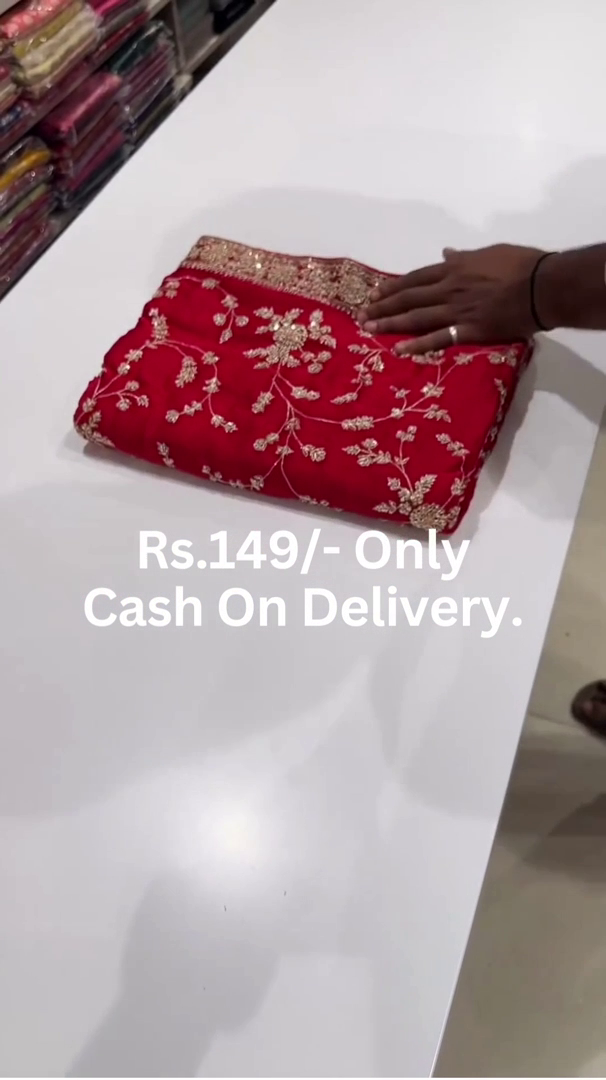 Scarlet Majesty: Intricately Embroidered Zardosi Festive Saree - Image 3
