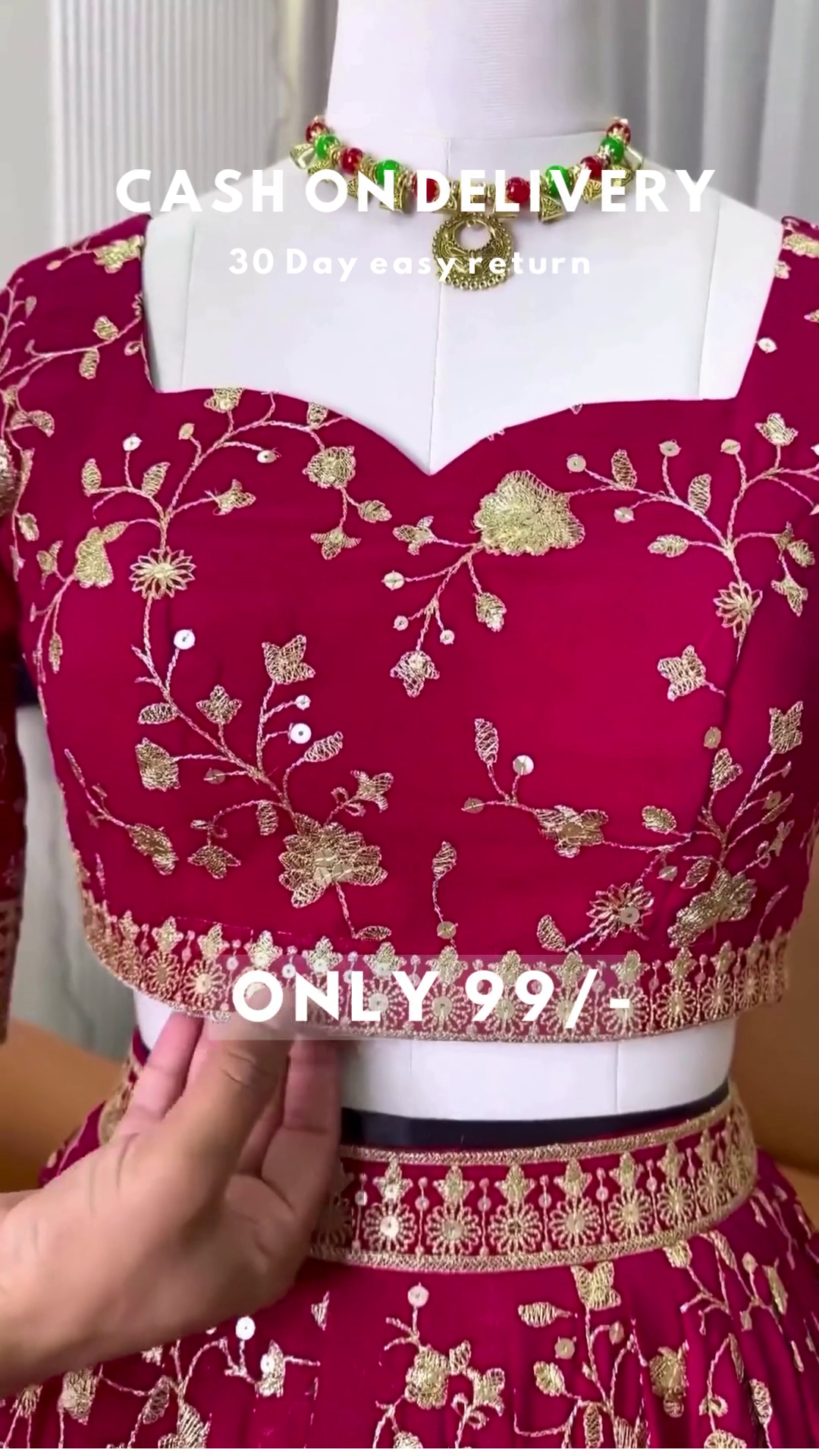 Wine Royalty: Intricately Embroidered Floral Lehenga Choli Set - Image 3